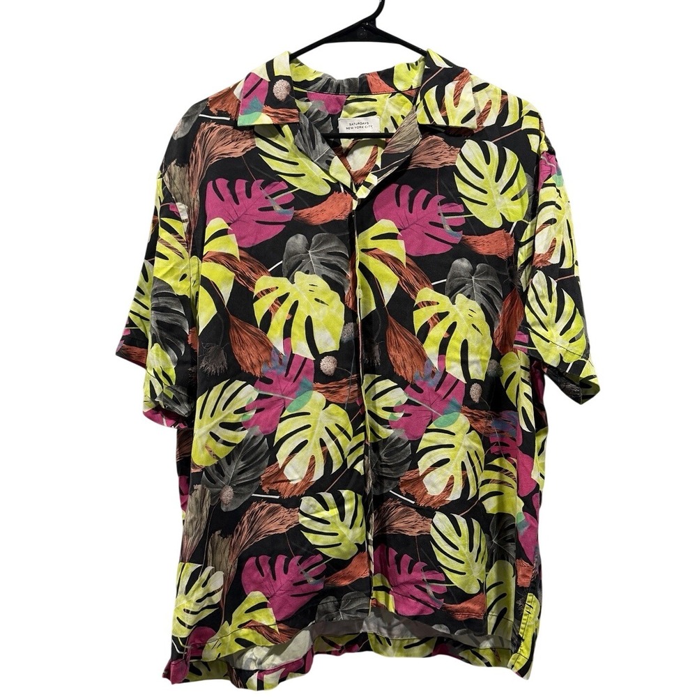 Saturdays New York Canty Hyper Palm Button Up Party Shirt Hawaiian Monstera XL